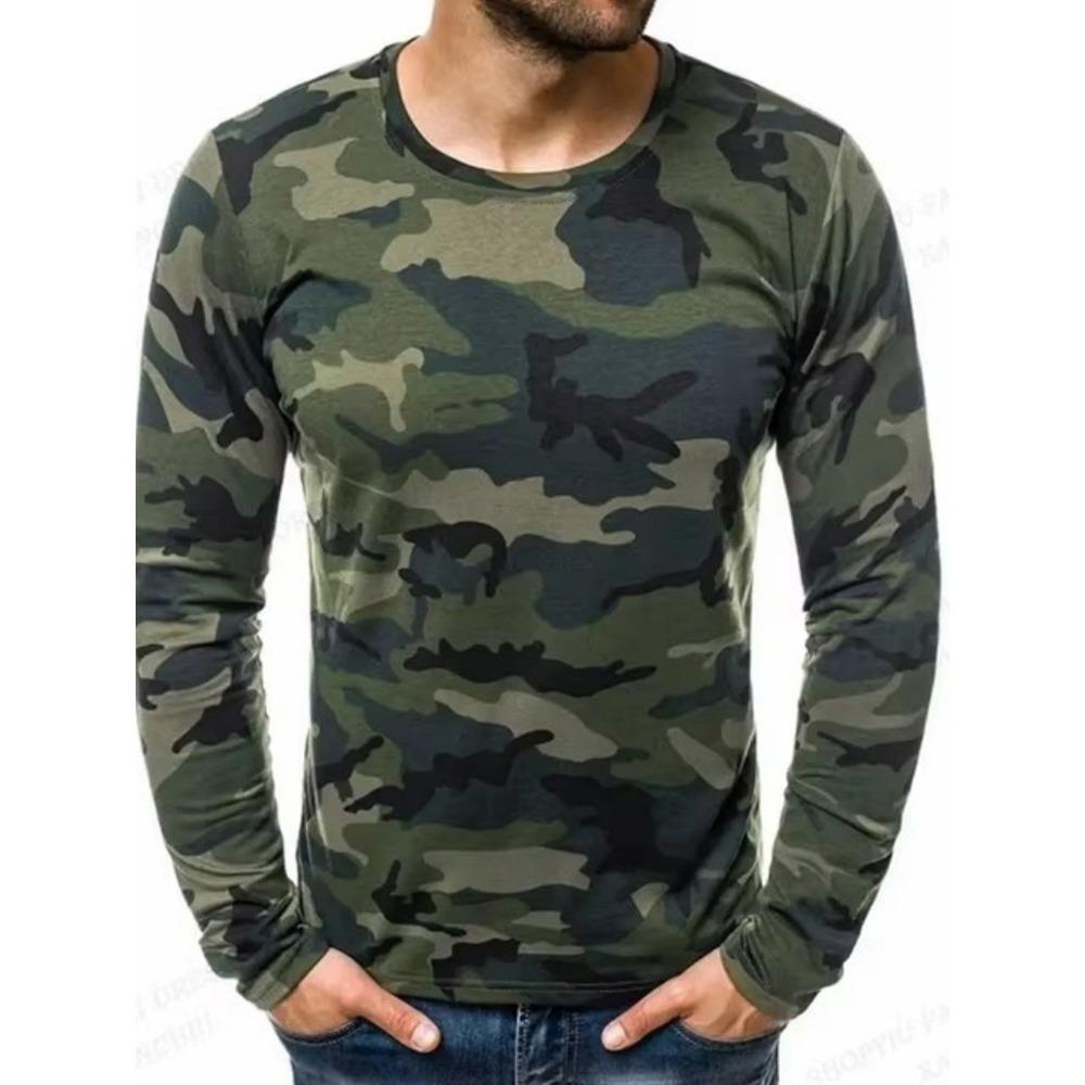 Herbst/Winter Herren Langarm Rundhals T-Shirt 3D Militärdruck Herren Langarm T-Shirt Veteranen Herren Mode T-Shirt