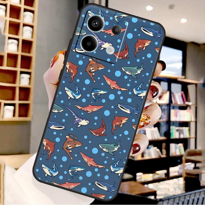 Cartoon Sharks For Xiaomi Redmi Note 14 Pro 13 12 11 9 10 15 Pro Plus Case For Redmi 15 15C 14C 10C 12C 13C
