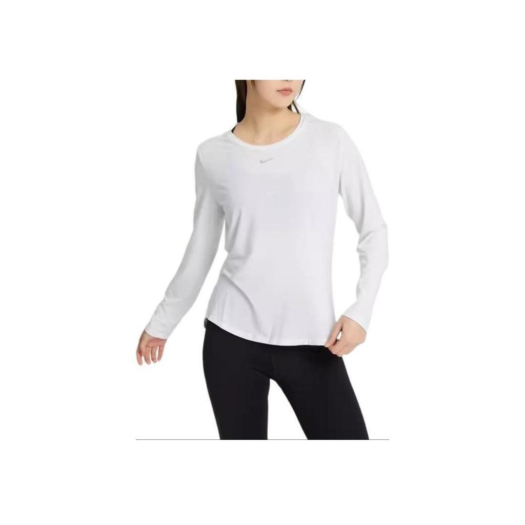Nike Einfarbiges Trainings-Atmungsaktives Langarm-T-Shirt Damen Tops Weiß DD0621-100