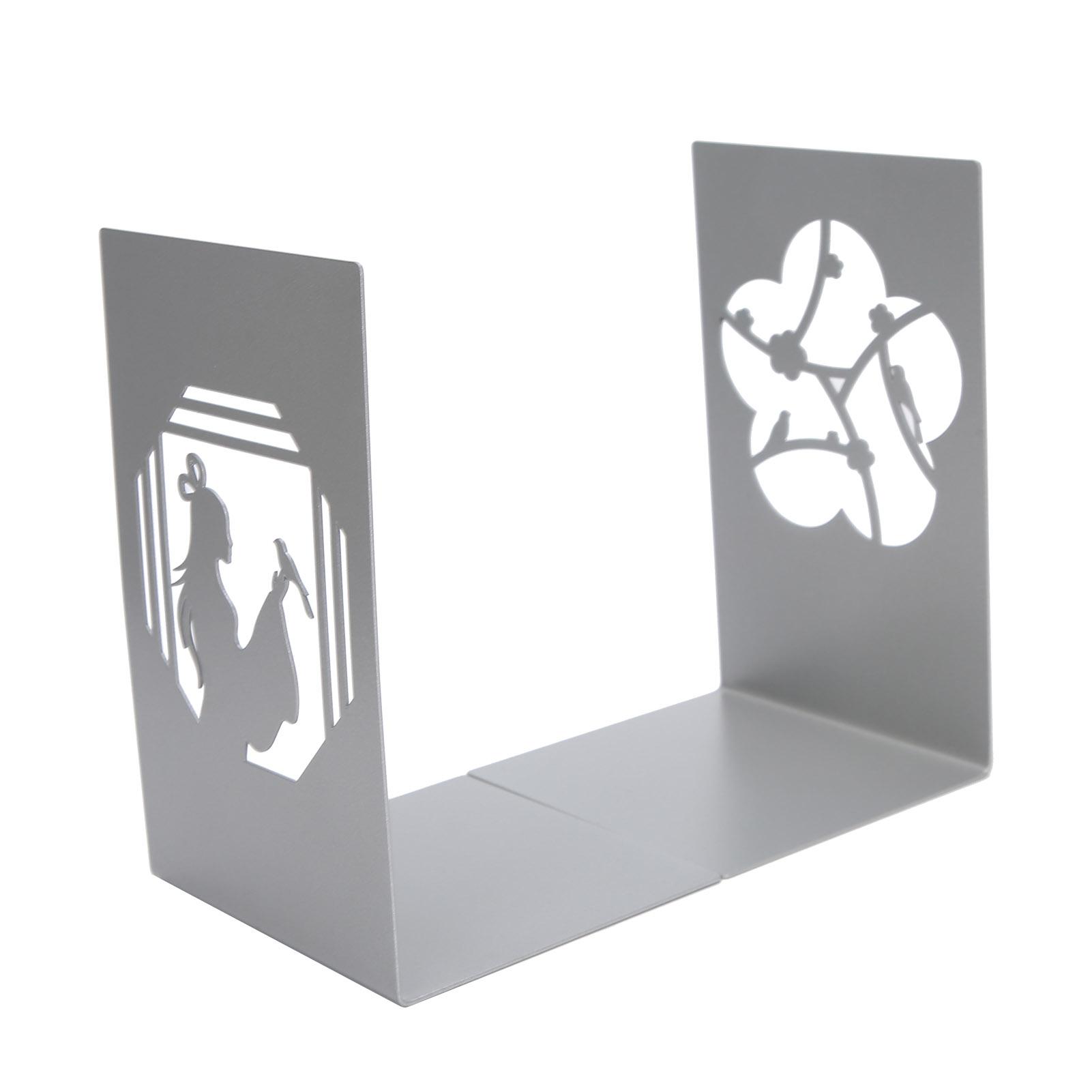 

Metal Bookend AntiSlip Ancient Style Desktop Bookshelf Book Divider Craft Supplies(Flowers Bloom Send Lovesickness )