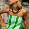 Retro Boho Round Bead Choker Colorful Plastic Beaded Handmade Knot Rope Necklace for Summer Beach Travel Wear