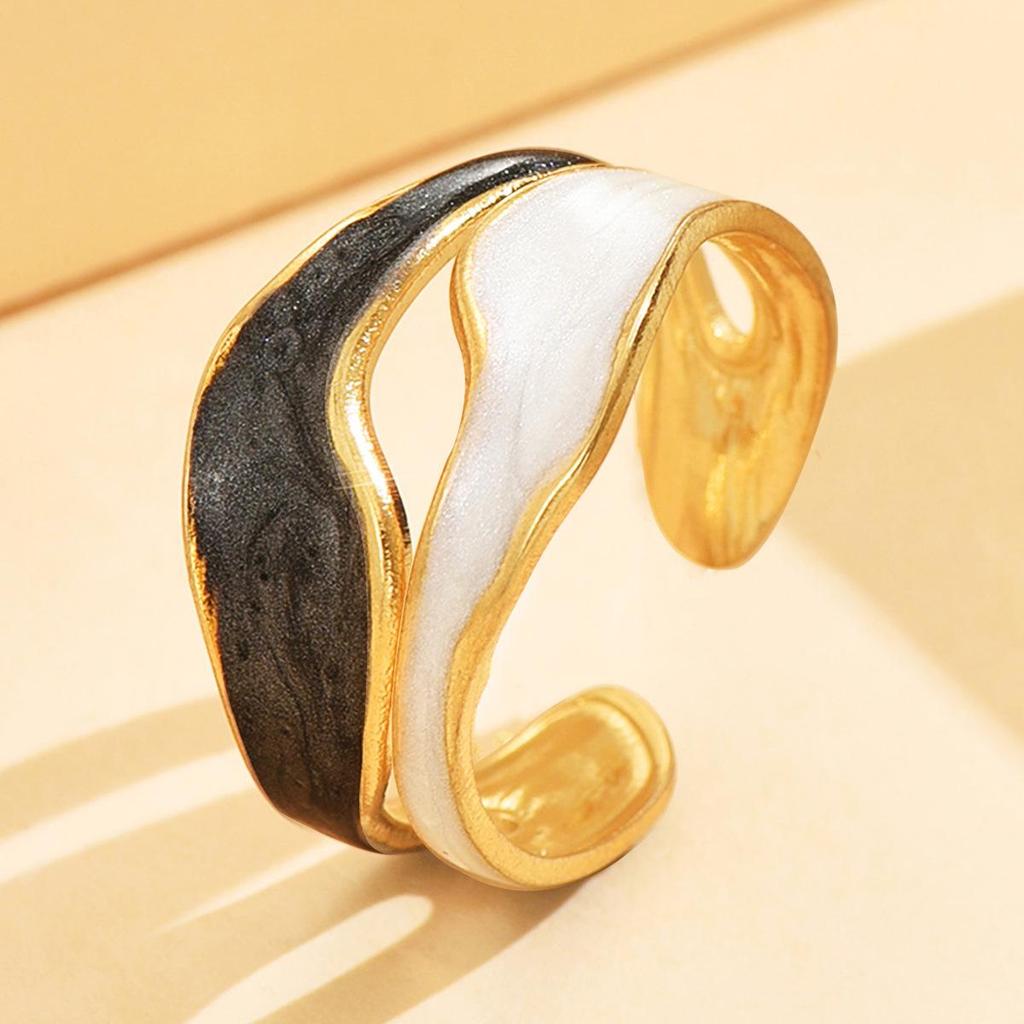 Stainless Steel Personalized Irregular Geometric Curve Open Ring for Women