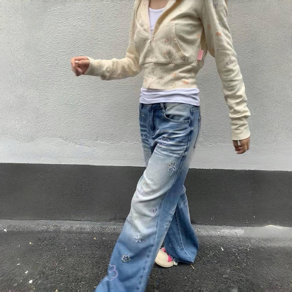 VAYLA Süße Sweatshirts mit floralem Print, neue Slim-Fit-Oberteile für Damen, Y2k Grunge, langärmlige Cardigan-Jacken mit Reißverschluss