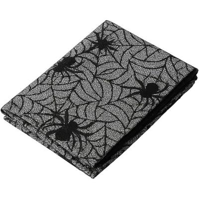 Grande Nappe Halloween Tissu Polyester Noir Motif Toile d'Araignée 248 x 114 cm Décoration
