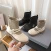 Girls Knitted Boots 2025 Autumn Children's Socks Splicing Small Leather Shoes Catwalk Short Boots Princess Socks Boots Tide