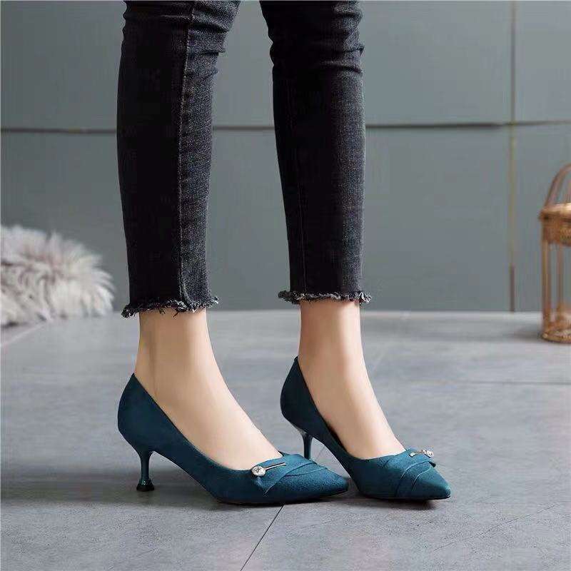 High Heels Women's 2025 Spring and Autumn New French Shoes Women's Thin Heels Versatile Small Fragrant Style Middle Heel with Skirt Fairy Single Shoes