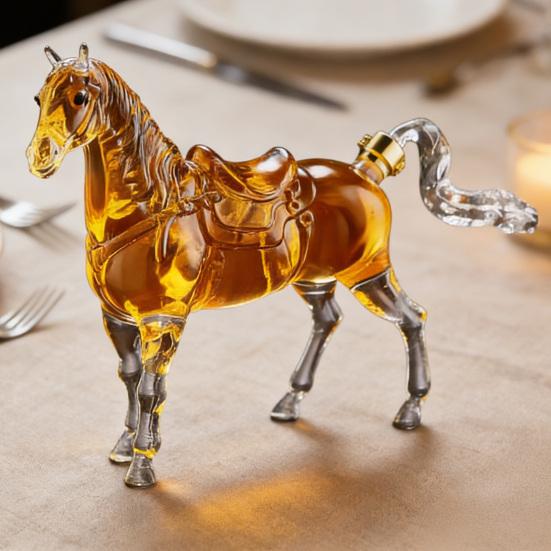 Karafka na Whiskey z Motywem Konia Ręcznie Robiona z Wysokoborosilikowego Szkła Dystrybutor Alkoholu Tematyka Dzikiego Zachodu Pudełko na Prezent z Alkoholem dla Mężczyzn Dzień Ojca Urodziny