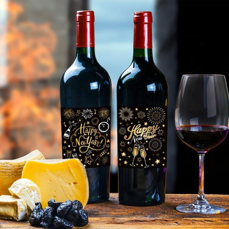 24Pcs 2026 New Year Party Decoration Gold Black Bottle Wrapping Labels Waterproof Wine Decorative Sticker For Champagne
