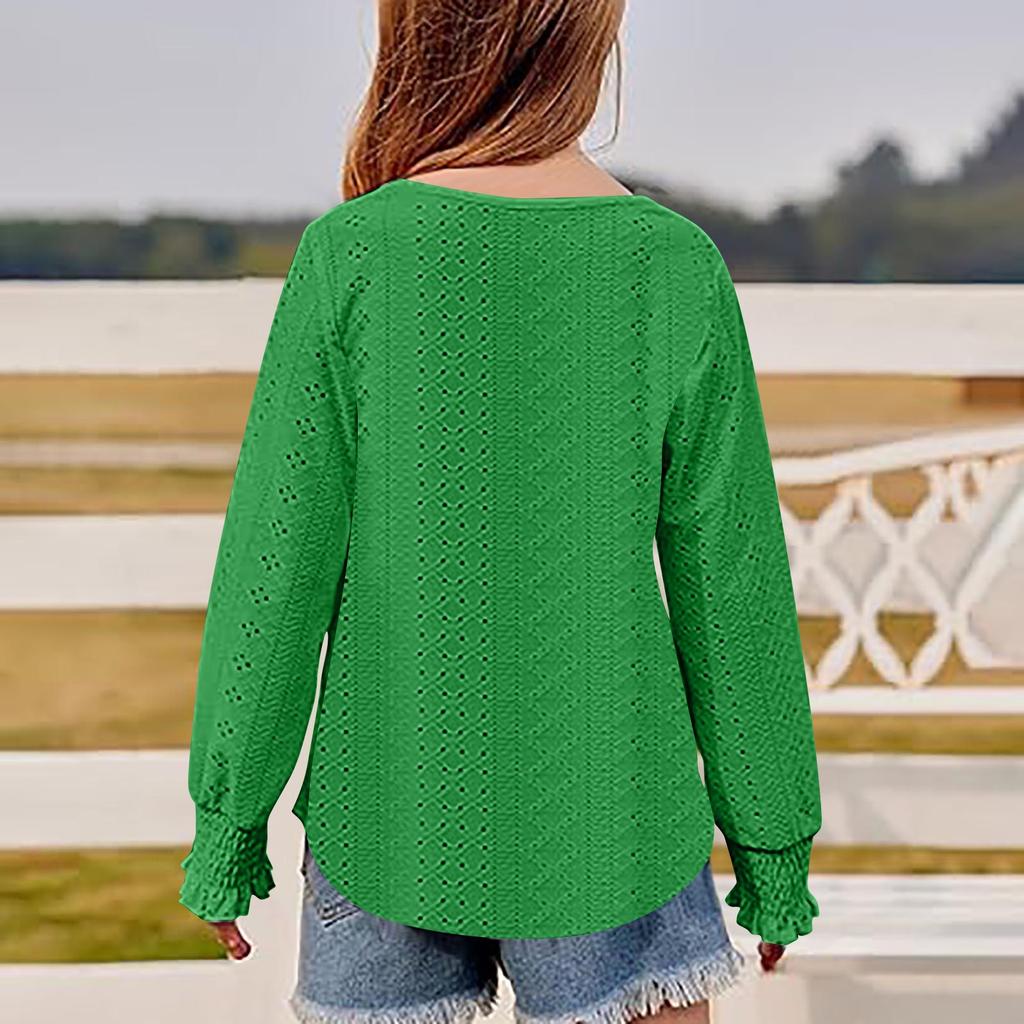 Children's Round-neck Pullover Long-sleeved Hollowed-out Girls' T-shirt Top