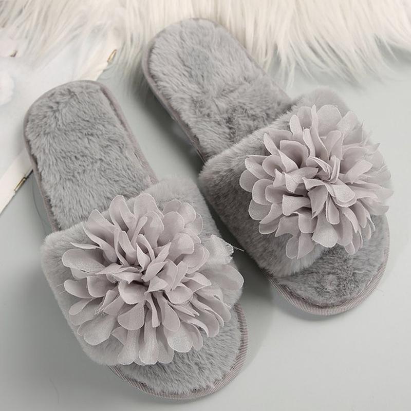 

Модные Элегантные Хлопковые Тапочки с Цветочным Декором Женские 2025 Однотонные Тапочки Слипоны с Мехом для Женщин Искусственный Мех Домашние Плюшевые Слайды Женские 40-41 серый