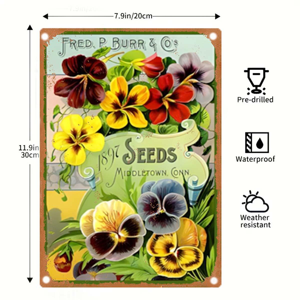 

Vintage x Inch Metal Sign Viola and Yellow Poppy Design Rustic Country Style Wall Decor for Home Kitchen 20x30cm（7.8x11.8inch）