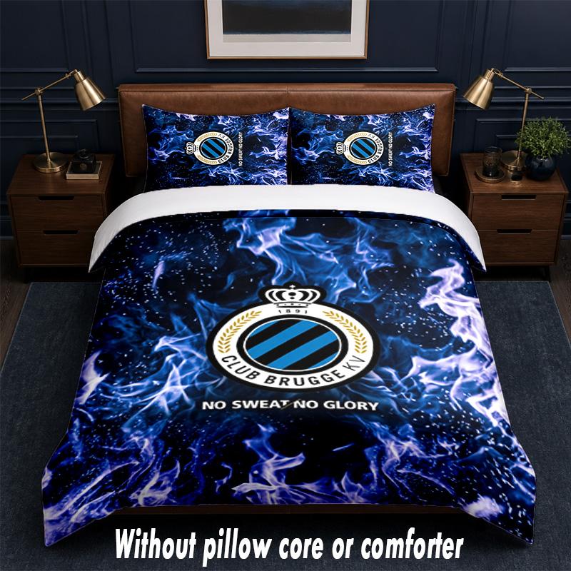 Set Biancheria da Letto Design Club Brugge FC 1 Copripiumino + 2 Federe Morbido Traspirante Biancheria da Letto per la Casa