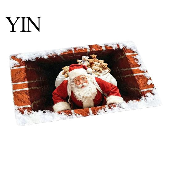 Winter Snowman Welcome Rug 3D Christmas Entrance Rug, Santa Claus Floor Mat, Non-slip Decorative Door Mat Festive for Front Bathroom Holiday