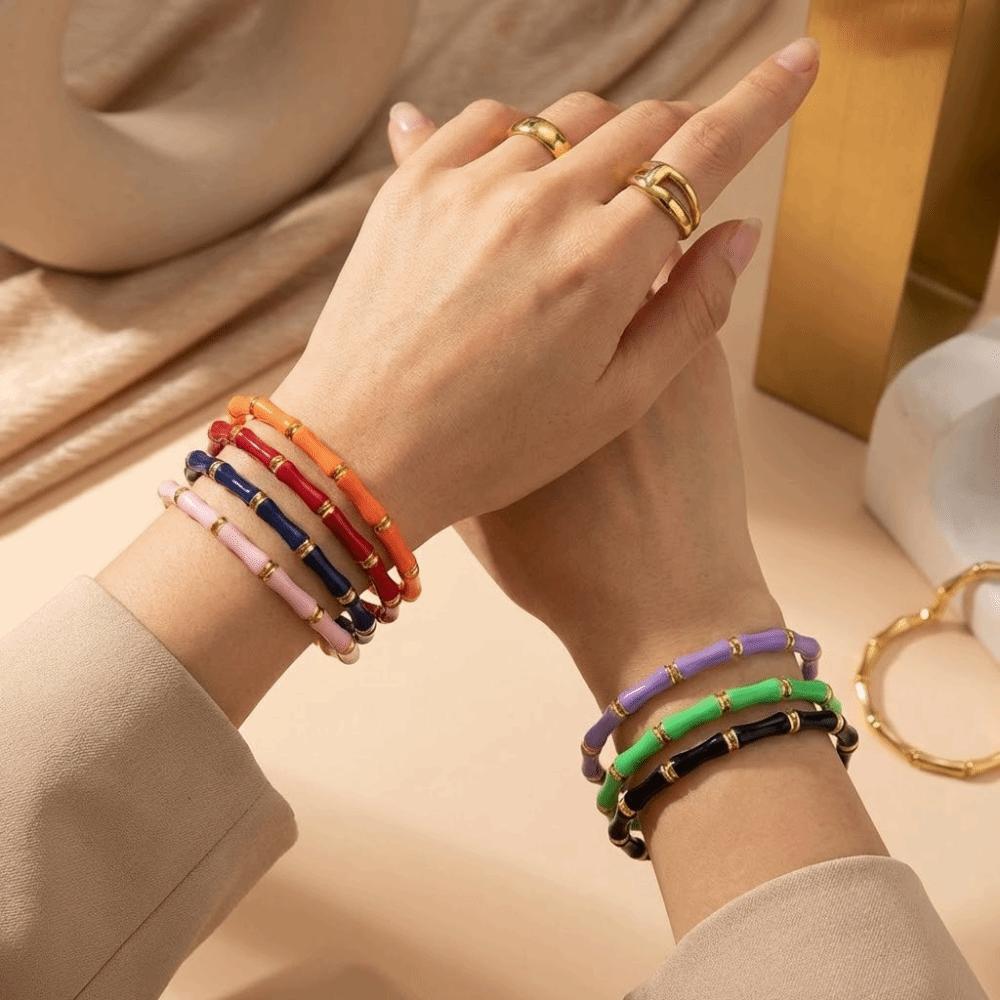 Stainless Steel Enamel Resin Bracelet Colorful Stainless Steel Bangle Bamboo Joint Bangle  Women