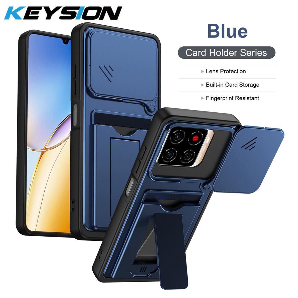 KEYSION Card Slot Holder Bag Phone Case for ZTE Blade A56 Slide Camera Protection Kickstand Shockproof Cover for Blade A56 Pro