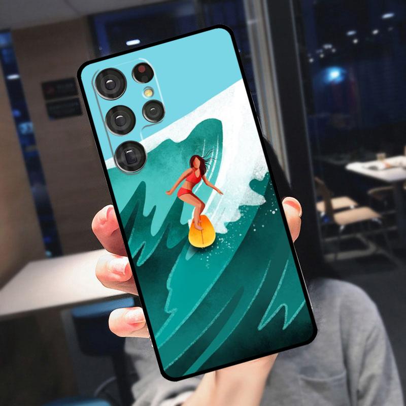 Surfboard Surfing Surf Girl Cover For Samsung Galaxy S25 S24 S21 S22 S23 Ultra S9 S10 Plus S24 FE S21 FE Phone Case