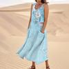 Women's Summer Casual Fashion Flower Printed Sleeveless  Pocket Dress