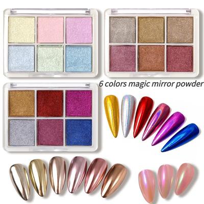 Nail 6 Color Solid Magic Mirror Powder Multicolor Art Glitter Powder Aurora Powder  Magic Mirror Powder Nails Pigments Decorations Manicure Tool
