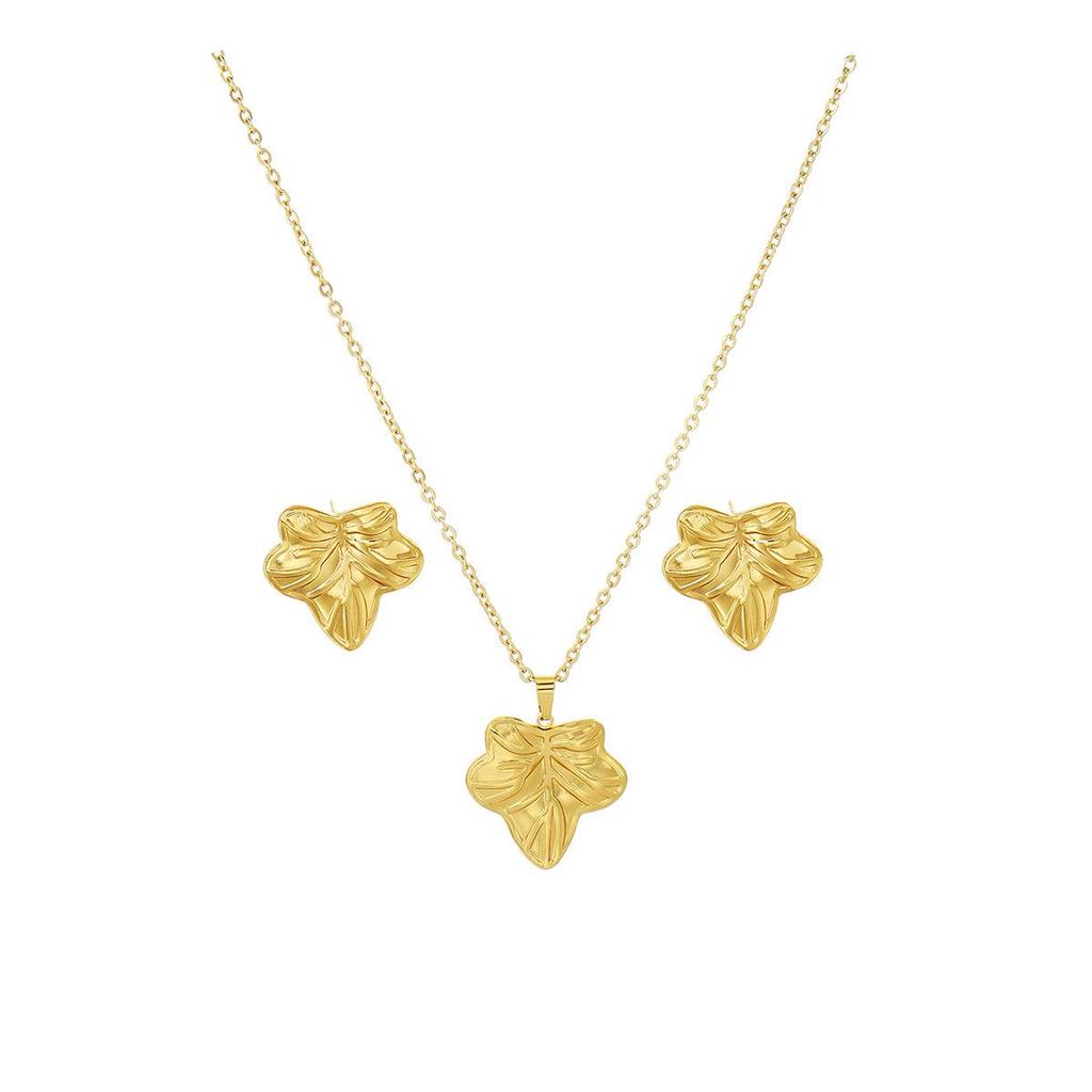 Peach Heart Spiral Tree Leaf Earrings & Necklace Set - Luxury High-End Metal Style Fashion for Women