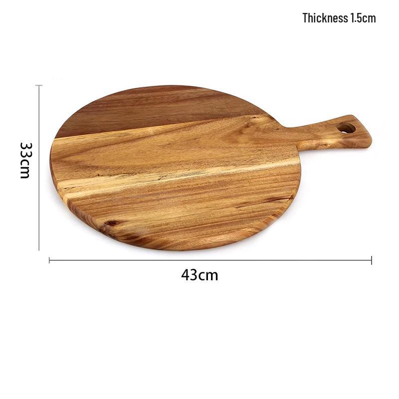 Round Wooden Pizza Plate with Handle - Multifunctional Kitchen Cutting Board and Snack Tray