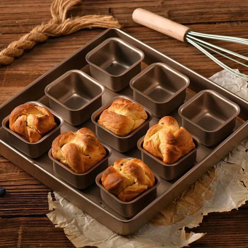 4pcs Square Carbon Steel Cake Mold Non-stick Small Bread Toast Trays Baking Pan Multifunctional Mousse Cup Kitchen Baking Tools
