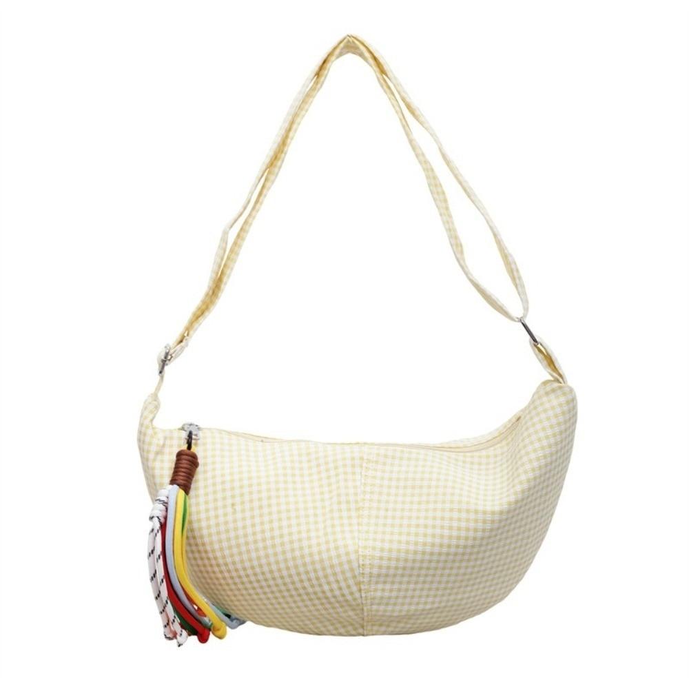 Large Capacity Dumpling Bag Zipper Crossbody Bag Simple Plaid Shoulder Bag  Daily