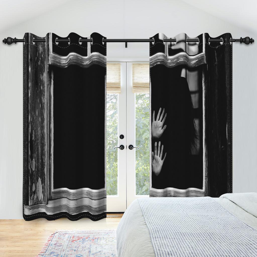 2pcs/set Horror Halloween Window Curtain Night Gate Skeleton Home Bedroom Living Room Decor Blackout Polyester Fabric Curtains