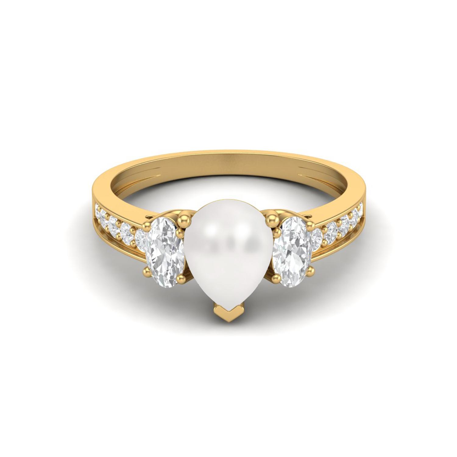 

925 Sterling Silver Gold Vermeil 1.7 Cts Pear Pearl Three Stone Accent Wedding Women Ring 8 жёлтый