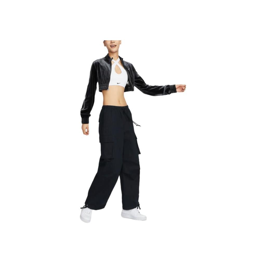 Nike Sportswear Collection Solid Short Velvet Soft Stand Collar Long Sleeve Jacket Women Jackets Black FZ3680-010