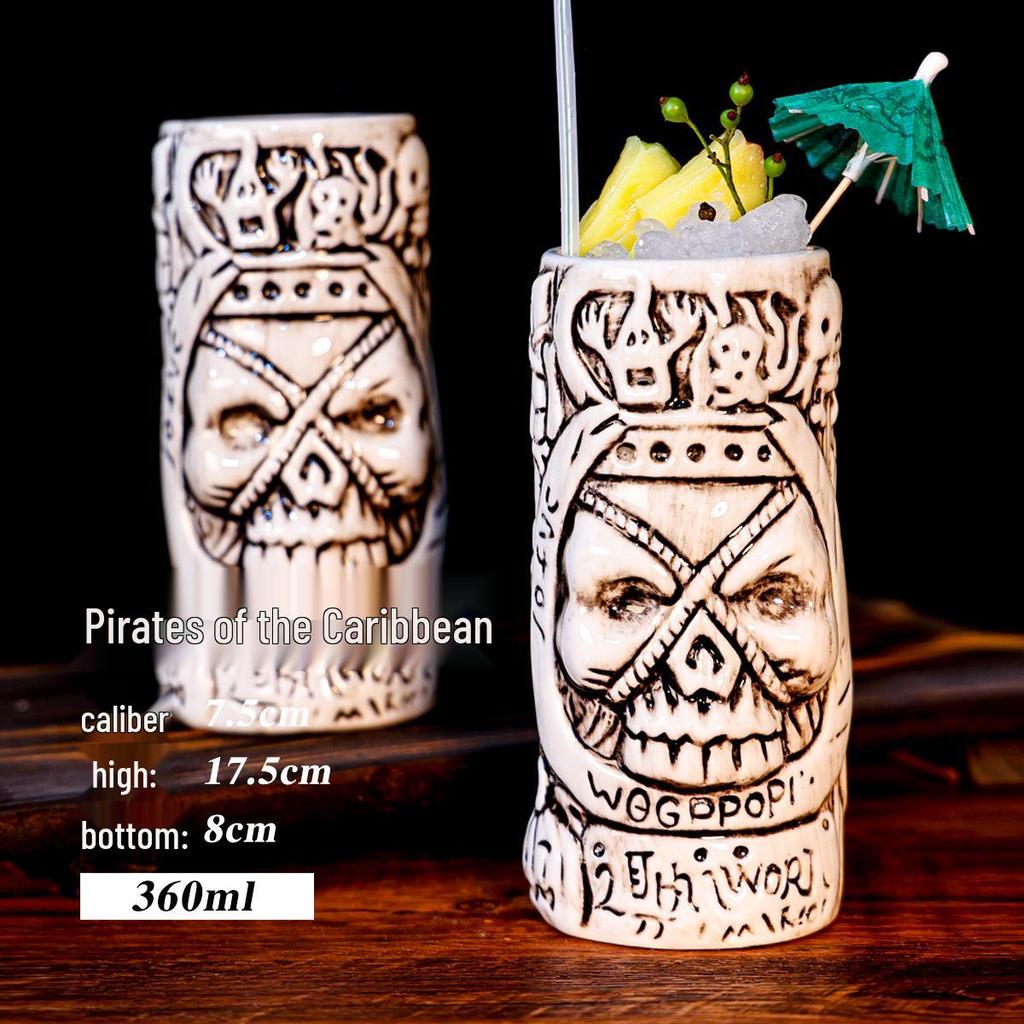 Hawaiian Tiki Zombie Skull Ceramic Cocktail Glass