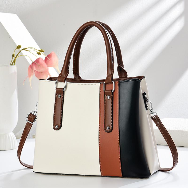 Pu Material Womens Handbag With Color Splicing Design For Daily Use