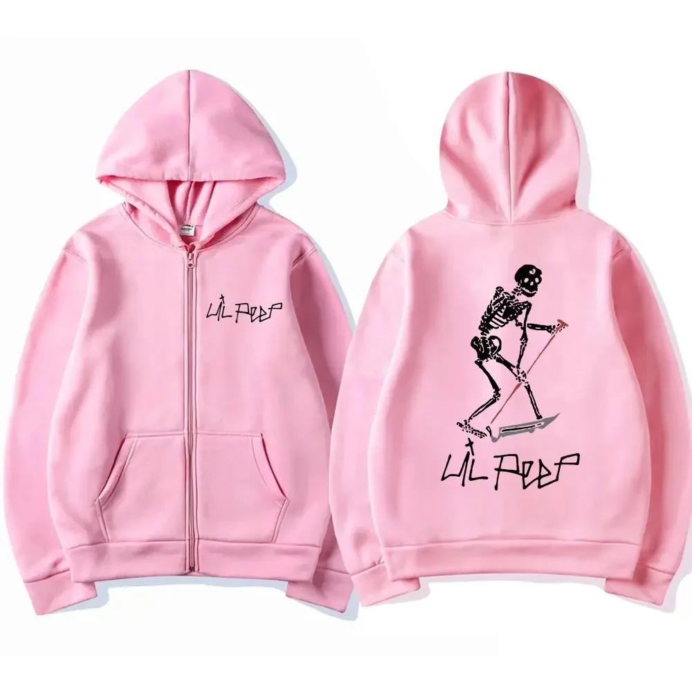 Rapper Lil Peep Same Style Skeleton Print Zip Up Hoodie Men Women Fashion Gothic Oversized Cardigan Streetwear Jackets