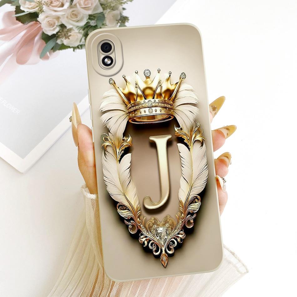 For Samsung Galaxy A01 Core Feather Crown Initial Letter Phone Case For Samsung A01 A01Core Shockproof Soft Silicone Bumpers