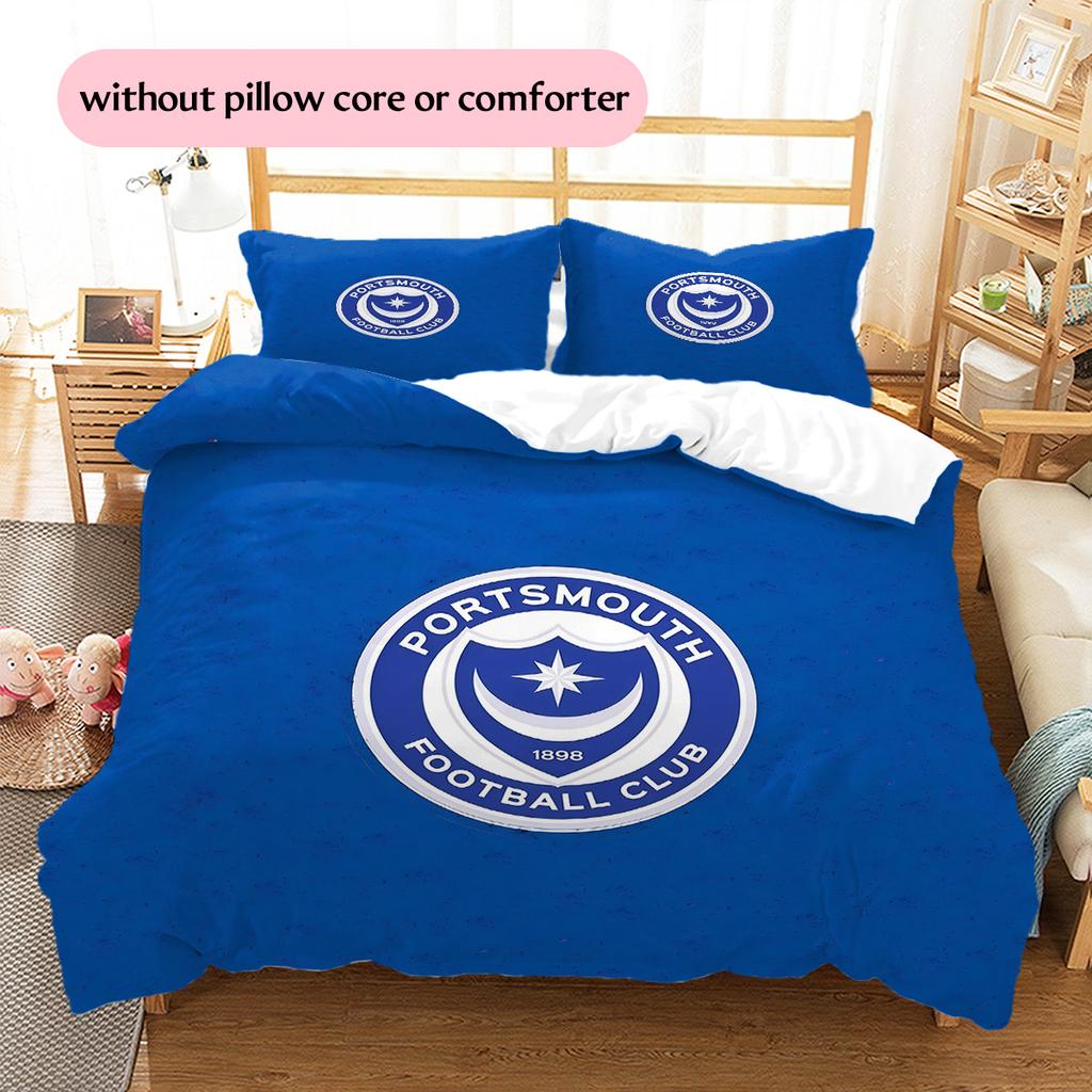 Portsmouth F.C Pattern Bedding Quilt Set Home Decoration Gift (1 * duvet cover + 2 * pillowcase without core)