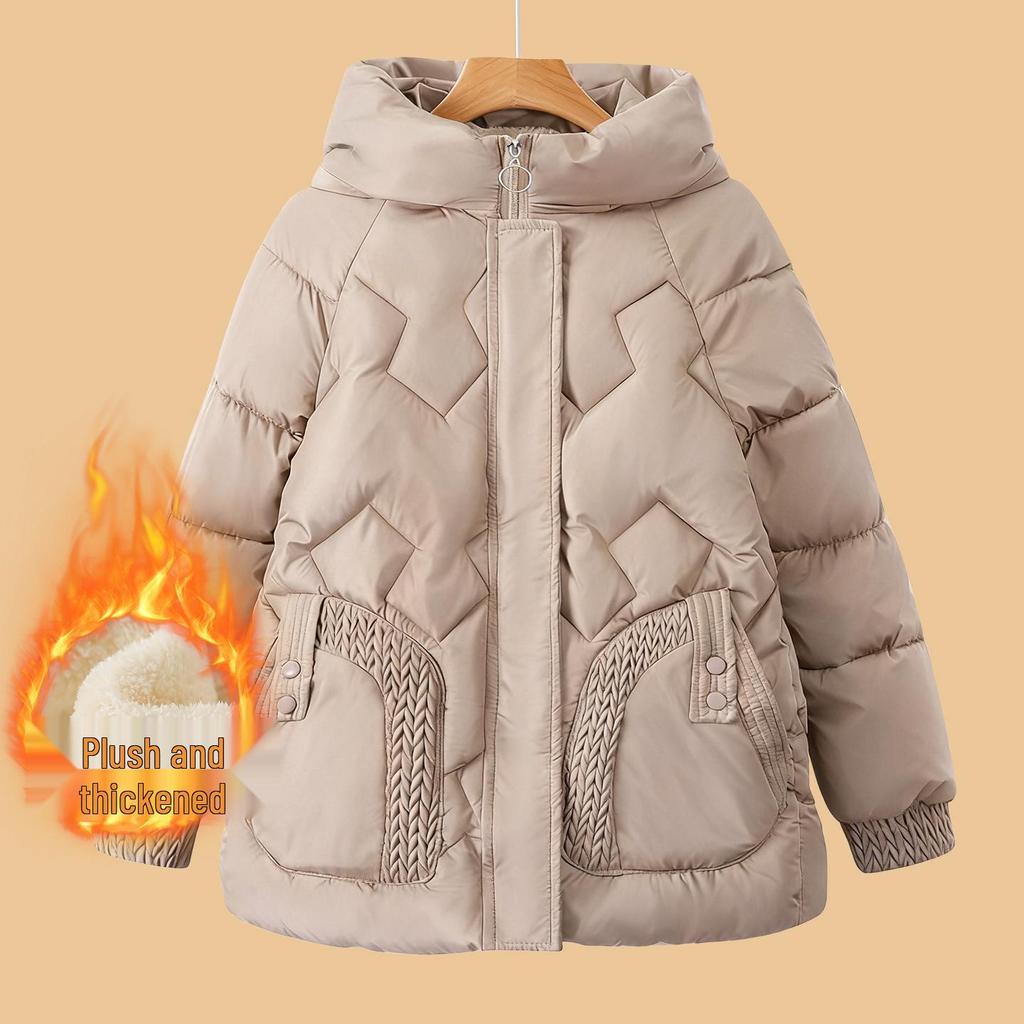 Mom's Winter Hooded Cotton Jacket for Middle-Aged and Elderly Women - Plus Velvet, Thickened, Warm, Ideal for 50+.