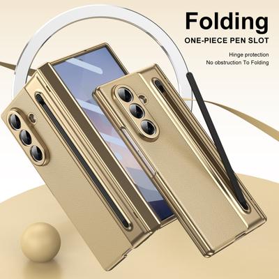 עבור Samsung Galaxy Z Fold 8 ו-Z Fold 8 Ultra עור מצופה אלקטרופלט עם כיסוי קדמי מזכוכית ידידותי לעט נגד טביעות אצבעות