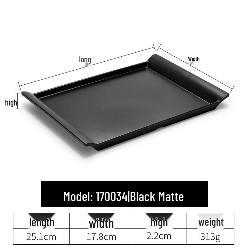 Black Melamine Japanese Sushi Tray - Long Shallow Plate for BBQ & Food Arrangement