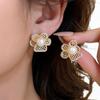 Silver Needle Zircon Pearl Flower Stud Earrings - Elegant, Fashionable, High-End Jewelry for Women