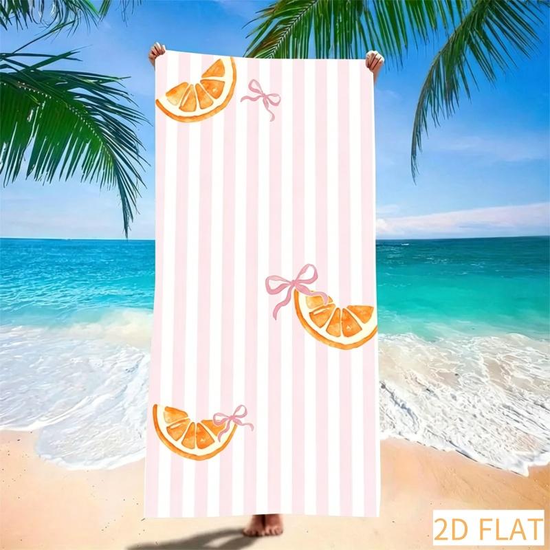 Pink Striped Lemon Beach Towel - Super Absorbent Quick Dry Microfiber With Cute Bow Print Soft Sand-Free Blanket For Picnic