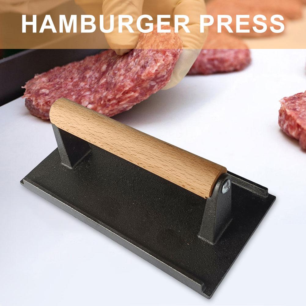 Litinový burger Smasher Multifunkční obdélníkový lis na hamburgery Ergonomický zesílený pro BBQ steaky sendviče maso