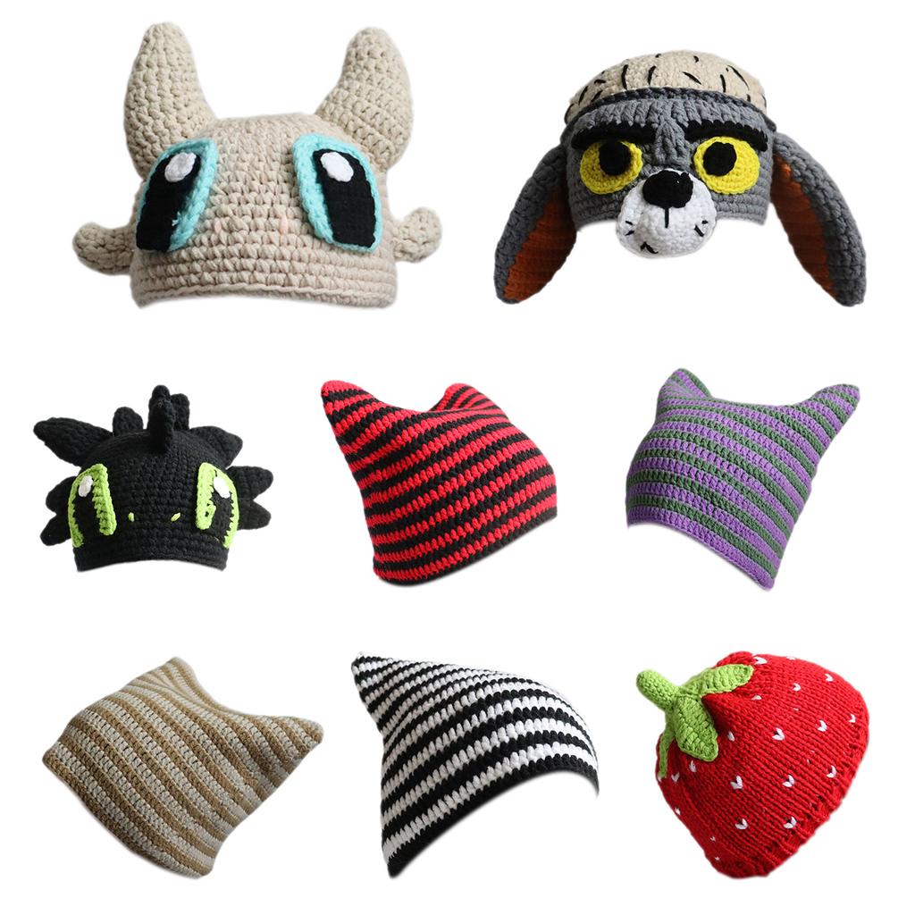 Harajuku Girls Hat Winter Casual Knitted Cap Y2K-Girl Hot Girls Picture Prop Hat with Crocheted Slouchy Hat