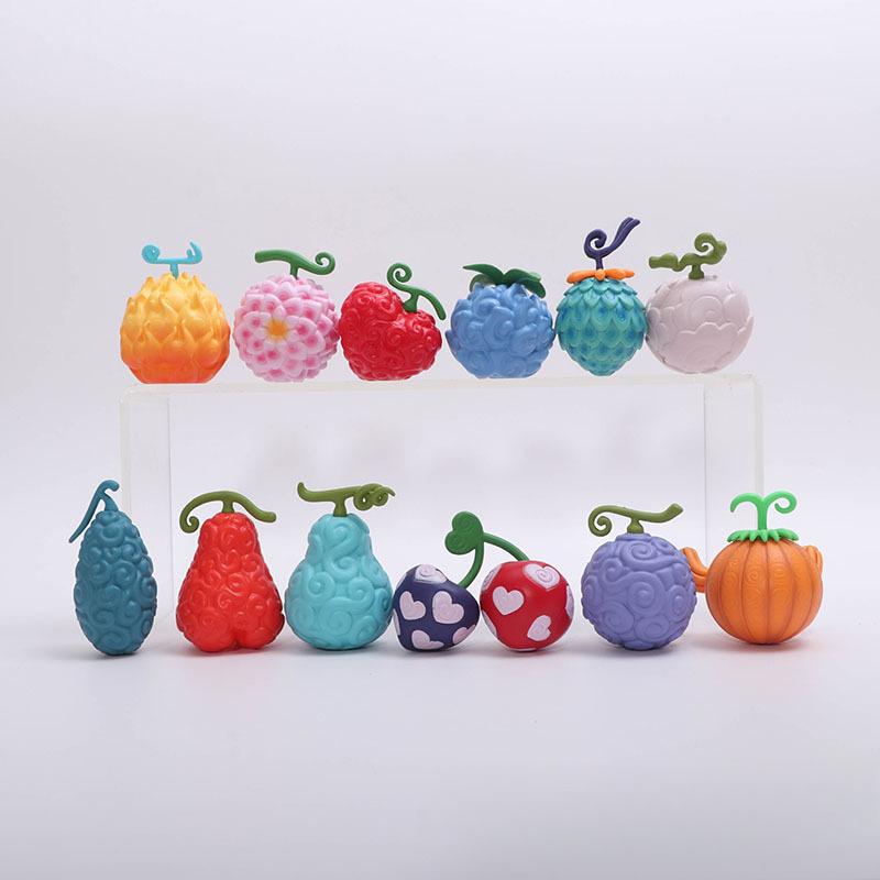 

12pcs/set Anime One Piece Devil Fruit Figures Dark-Dark Fruit Op-Op Flame-Flame Gum-Gum Fruit Collection Pvc Model Toys Gift