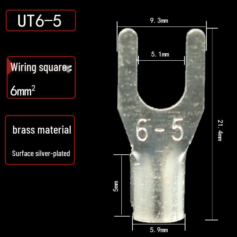 UT1.5/2.5/4-3/5/6/8 Fork Cold Crimp Terminal, Silver-Plated U & Y-shaped Copper Wire Lug