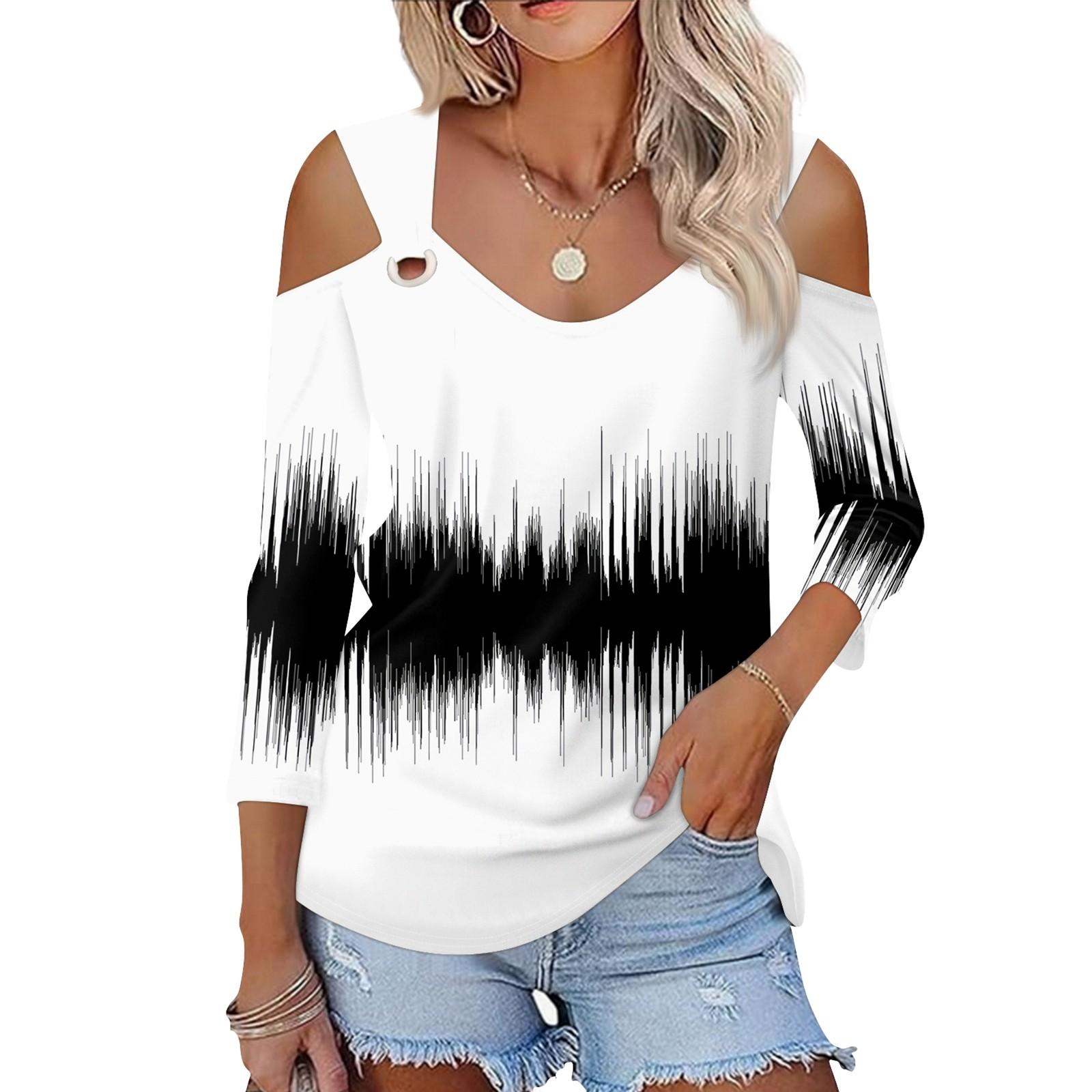 

Женская повседневная рубашка-блузка с v-образным вырезом и принтом, сексуальный топ с открытыми плечами и рукавами 3/4 XXXL белый