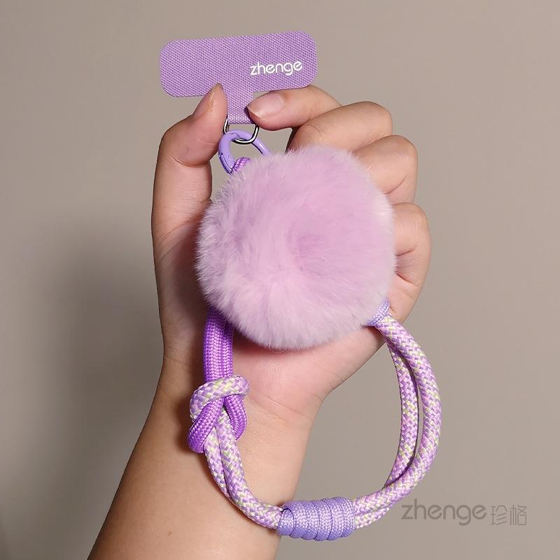 

Mobile phone lanyard autumn and winter new hairball pendant women s wrist rope short outdoor portable travel mountaineering shopping