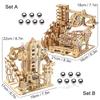 Ury 3D Wooden Puzzles Electric Catapult Track Device Marble Run Set Mechanical Model Science Maze 7 Balls Assembly Gift For Kids