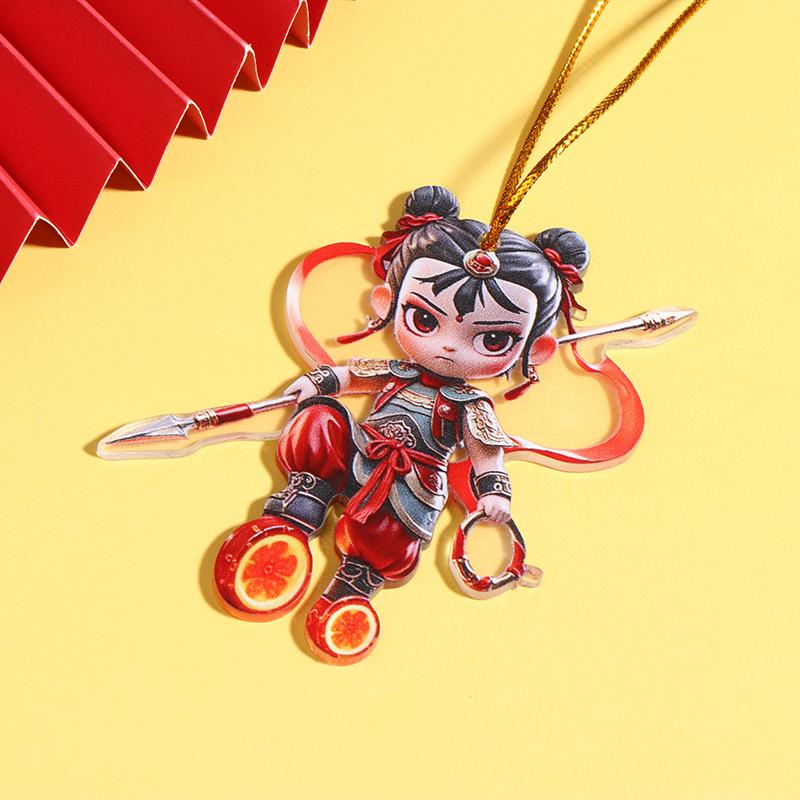 Cartoon Nezha Pendant Keychain Anime Nezha 2D Flat Acrylic Ornament Charm,Hanging Decoration For Car,Bag,Festive,Party,Gift