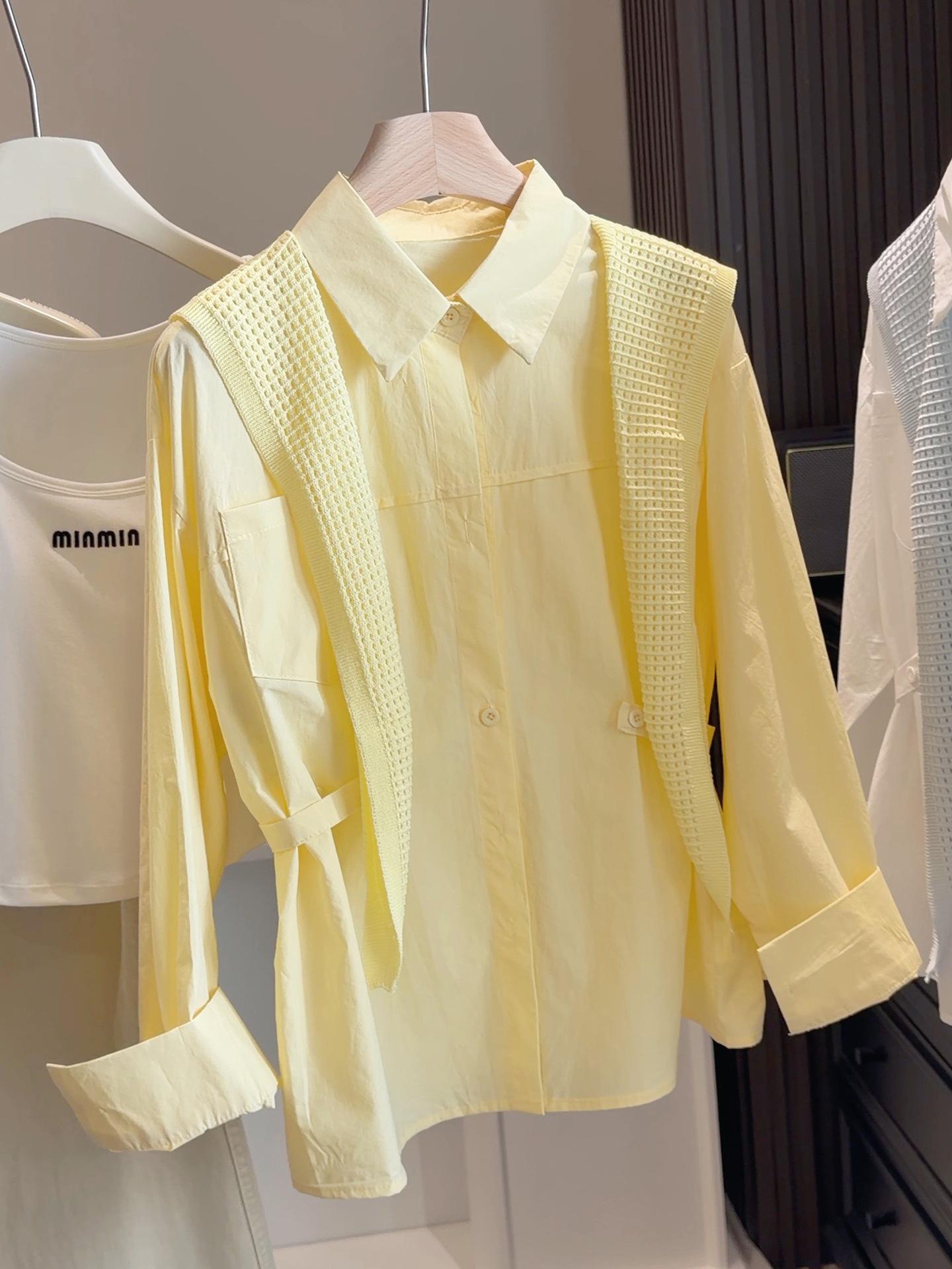 Korean Style Knitted Shawl Lapel Shirt - Women s Spring 2026 Casual Waist-Cinched Long Sleeve Top One Size