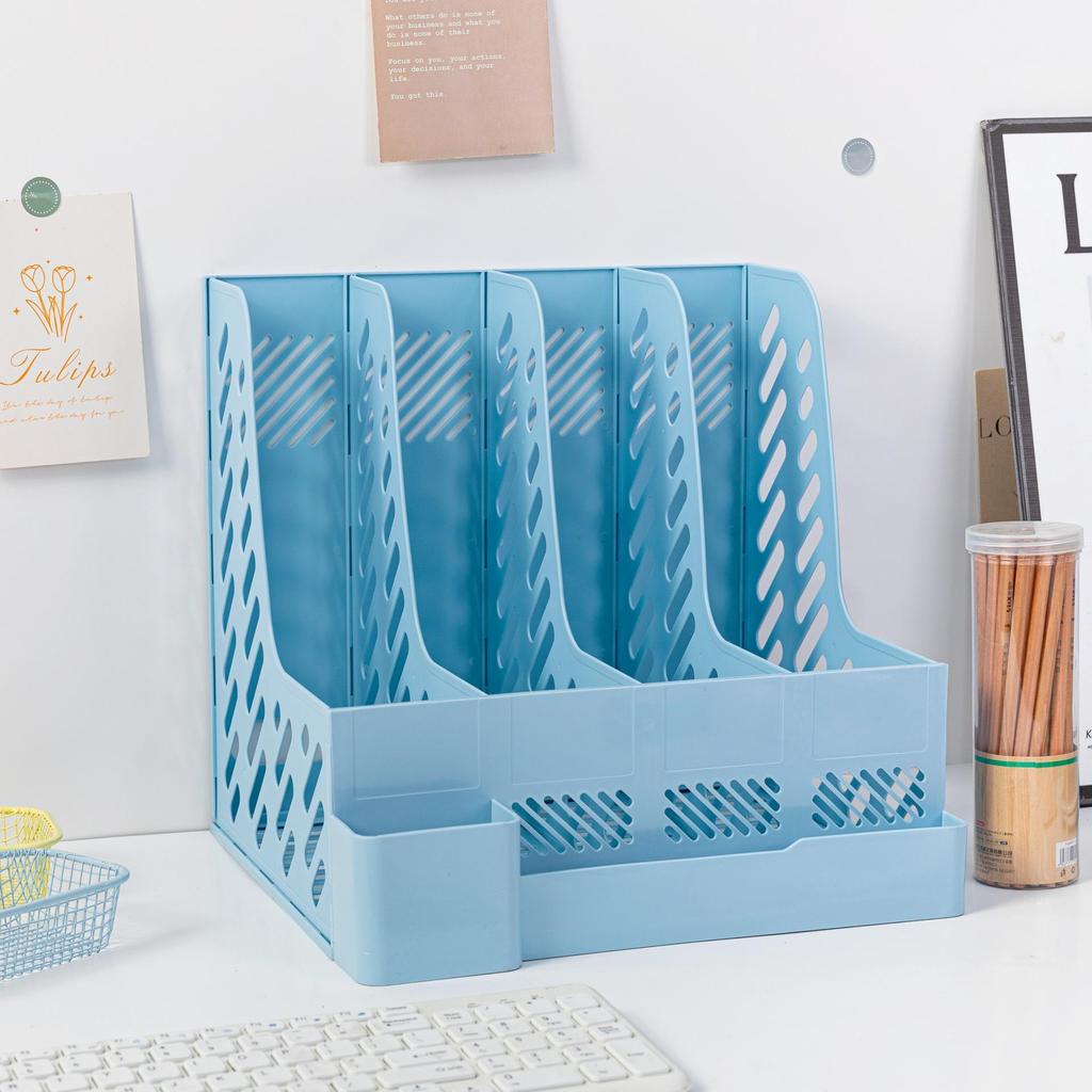 Viersäuliger Büro-Aktenständer mit Stifthalter Verdickter Schreibtisch-Organizer Dokumenten- & Schreibwarenaufbewahrung Effizientes Arbeitszubehör