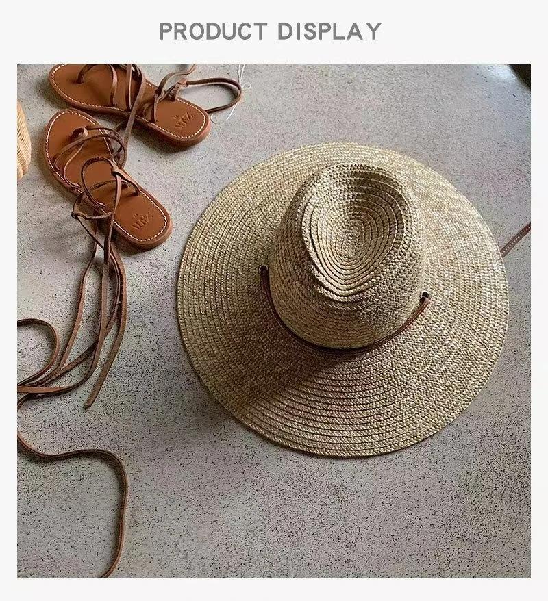 2025 New Belt Strap Straw Sun Hat For Women Fashion Vacation Beach UV Hats Summer Wide Brim Travel Panama Hats Outdoor Wholesale